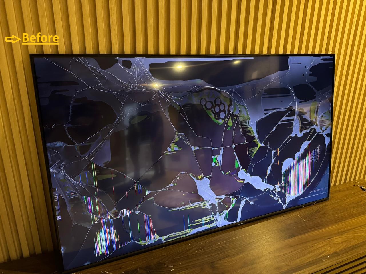 Samsung 65 inch TV showing vertical lines before repair