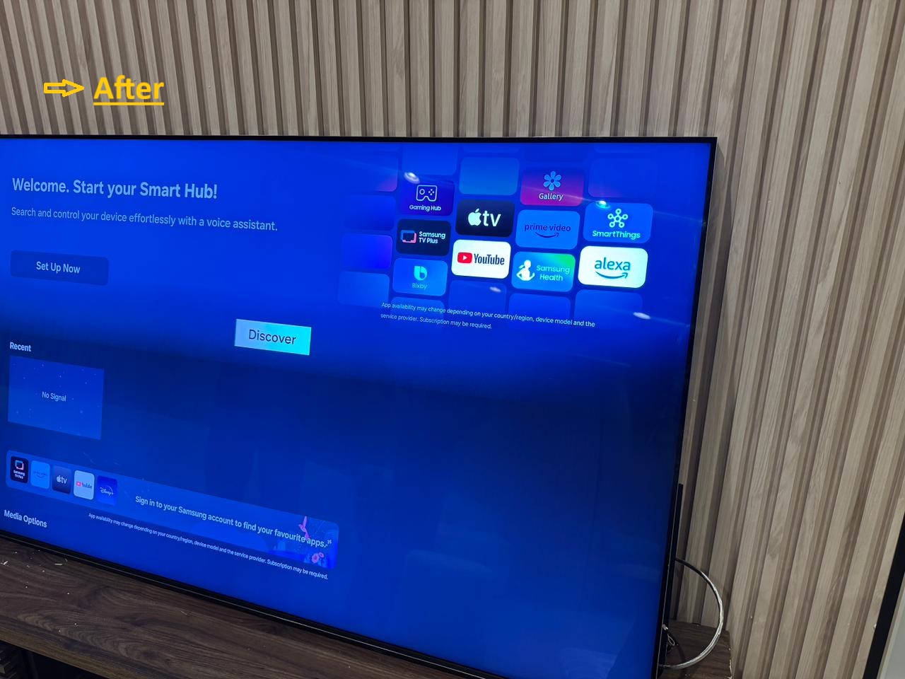 Sony 55 inch TV with an evenly lit screen after repair