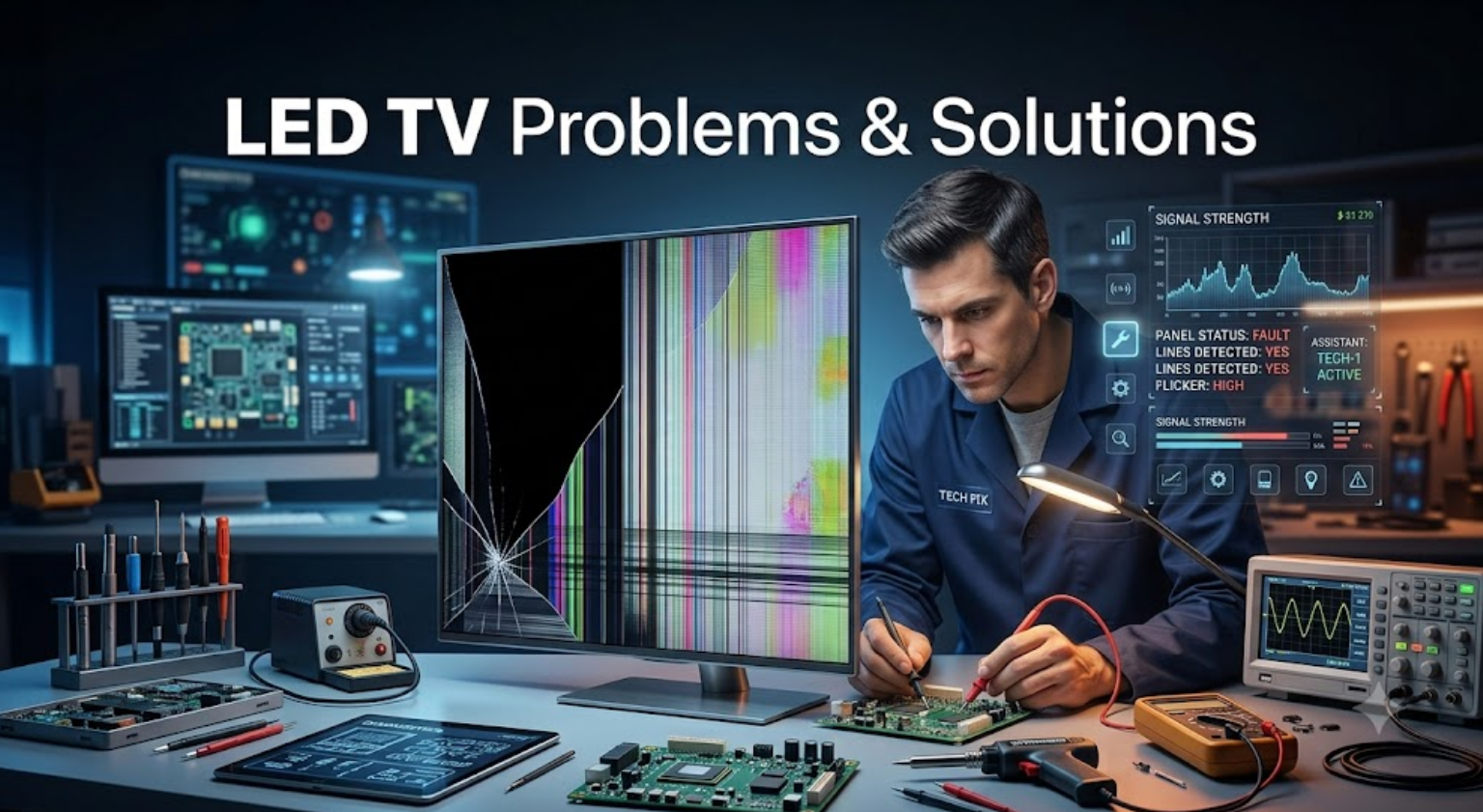 Technician installing a TV
