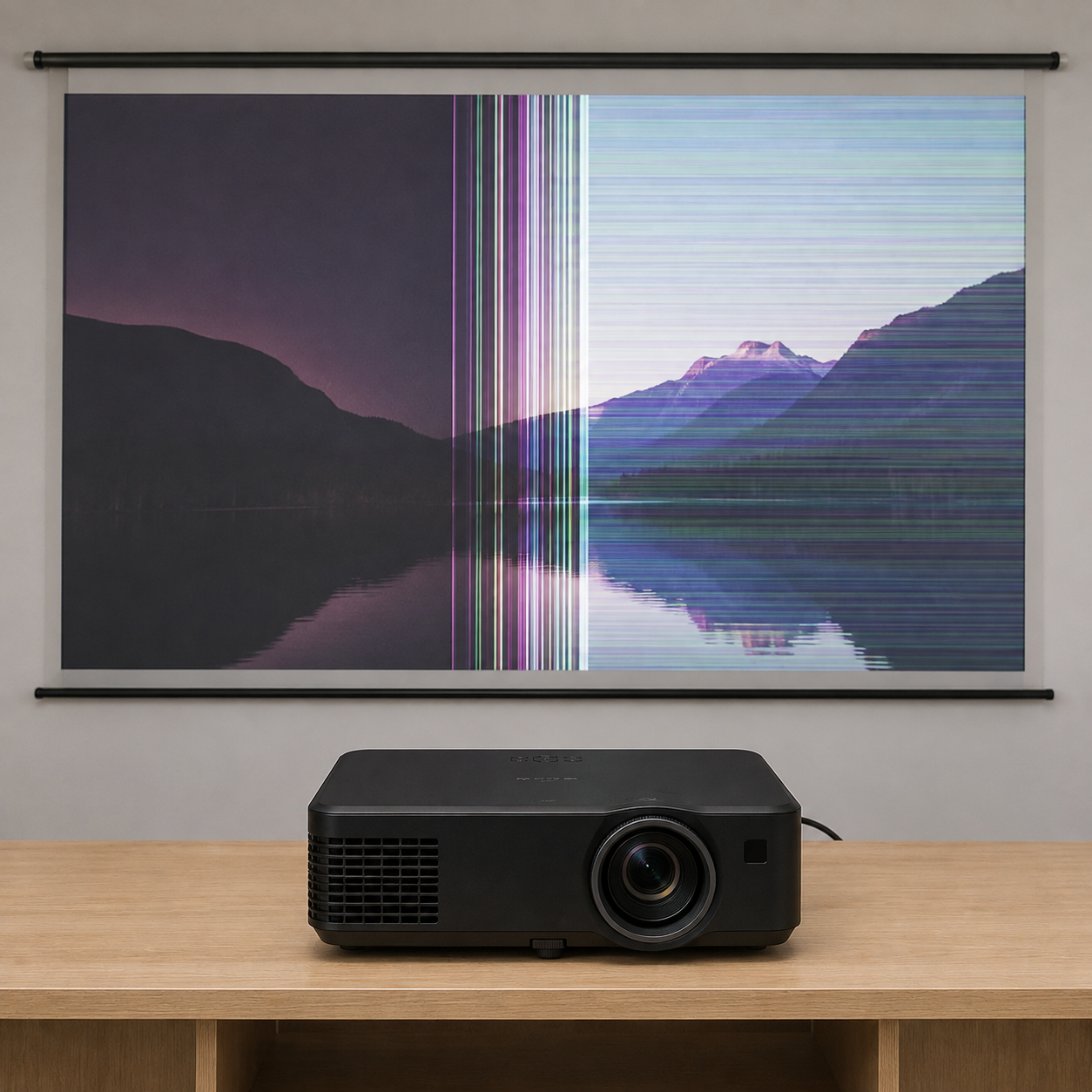 Epson projector showing a dim washed out image before repair